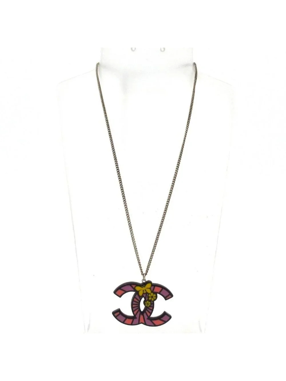 Chanel Necklace CC Logo Silver Yellow Multi Butterfly Flower